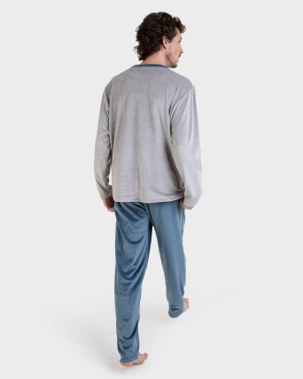 Pijama largo polar estampado lobo