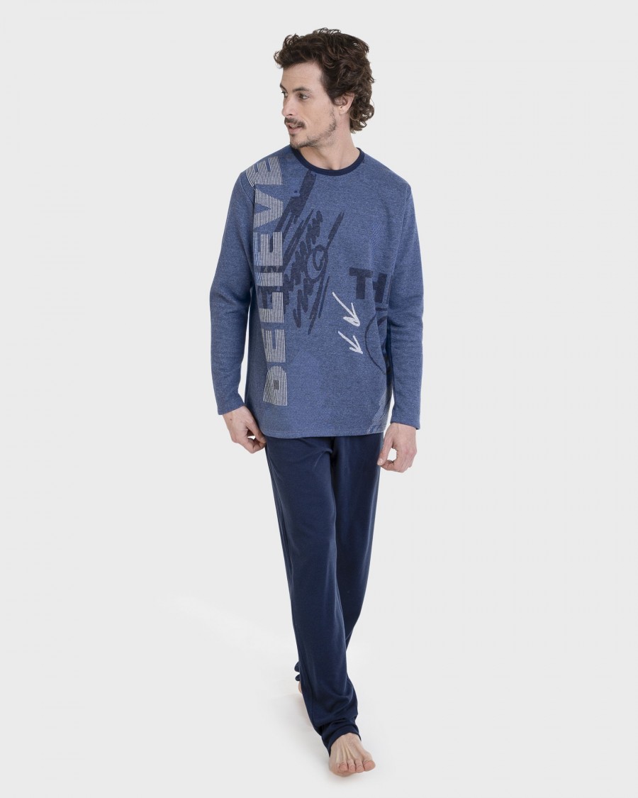 Pijama llarg jacquard blau