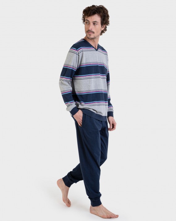 Pijama largo 100% algodón listado