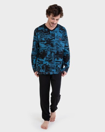 Pijama llarg estampat blau