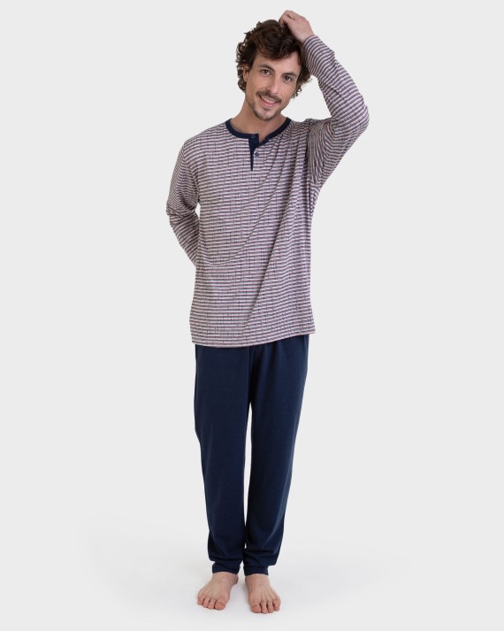 Pijama llarg gris llistat