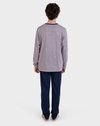 Pijama llarg gris llistat