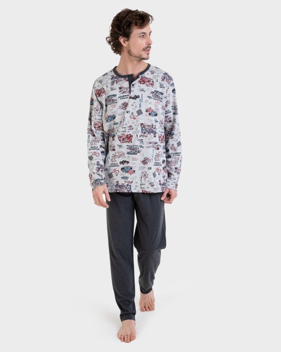 Pijama largo gris estampado all over