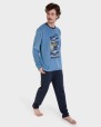 Pijama largo terciopelo azul estampado
