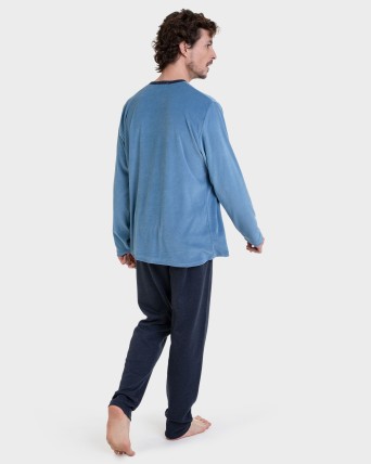 Pijama largo terciopelo azul estampado