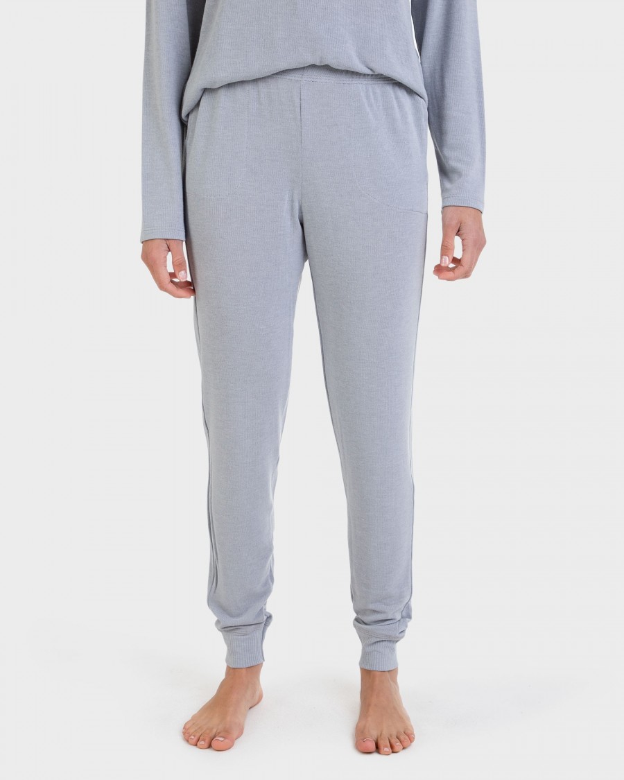 Pantalón de pijama largo con puños gris