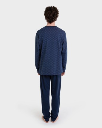 Pijama llarg jacquard blau