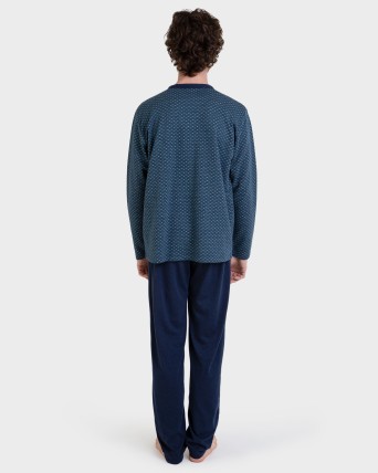 Pijama largo abierto Jacquard puntitos