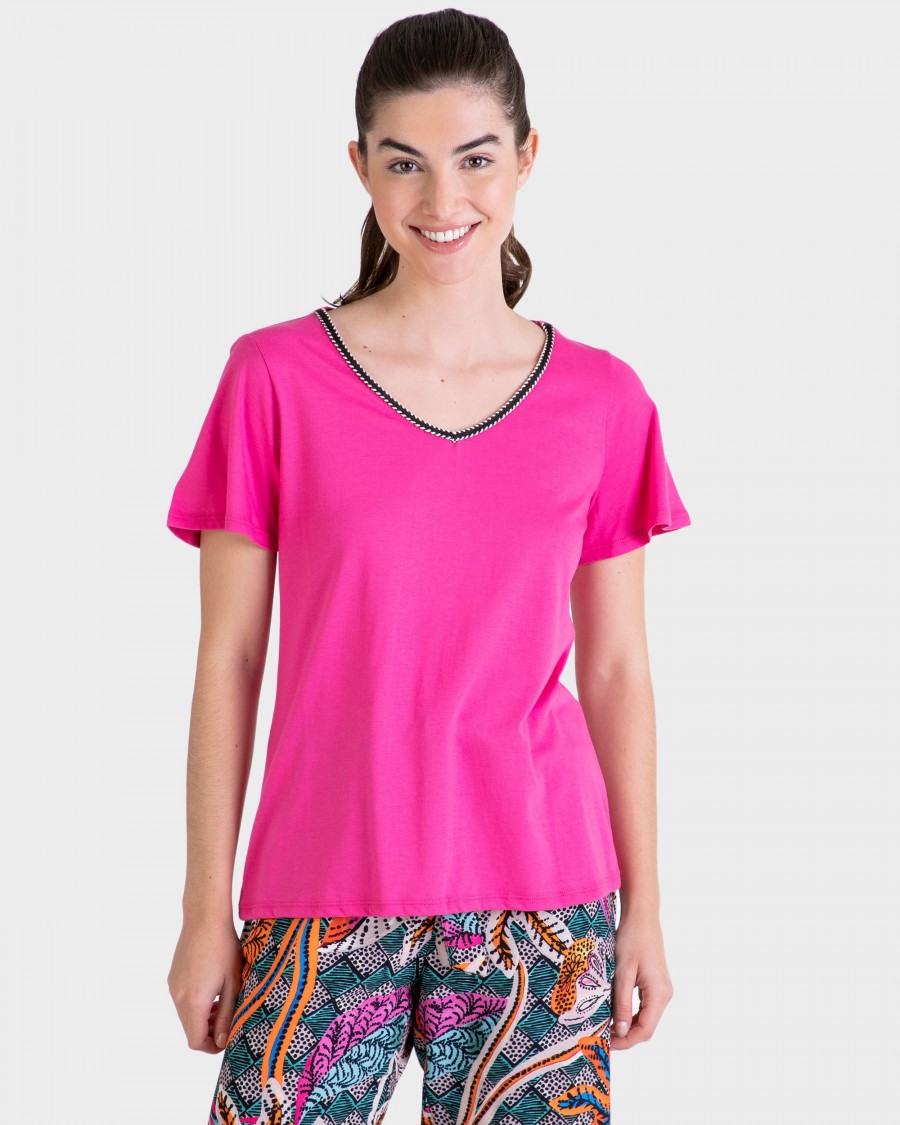 BLUSA MUJER EN MODAL Y ALGODÓN FUCSIA