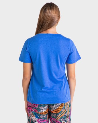BLUSA MUJER EN MODAL Y ALGODÓN AZUL