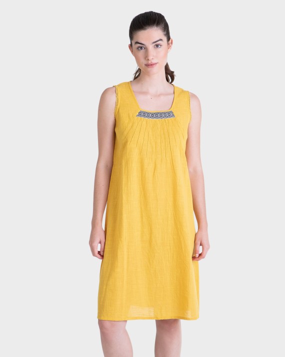 VESTIDO MUJER OCRE ALGODÓN