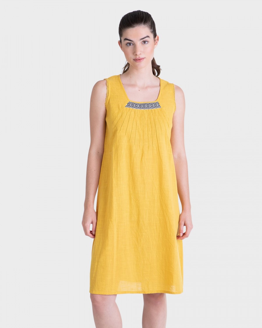 VESTIDO MUJER OCRE ALGODÓN