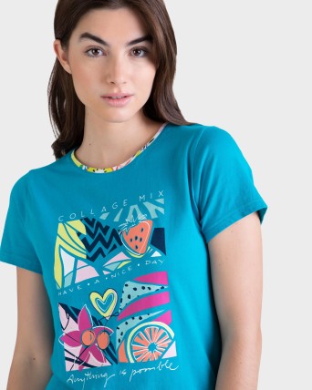 PIJAMA MUJER AZUL ALGODÓN