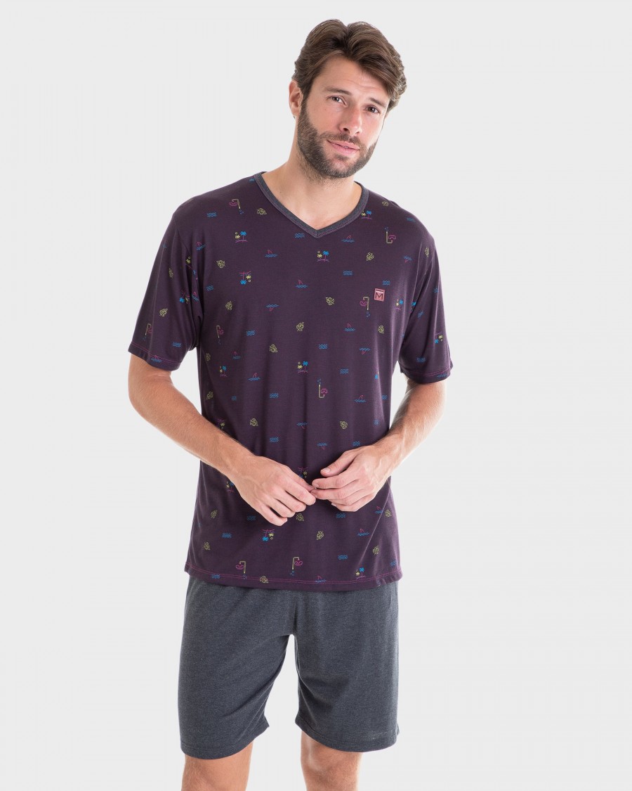 PIJAMA HOMBRE ESTAMPADO TROPICAL