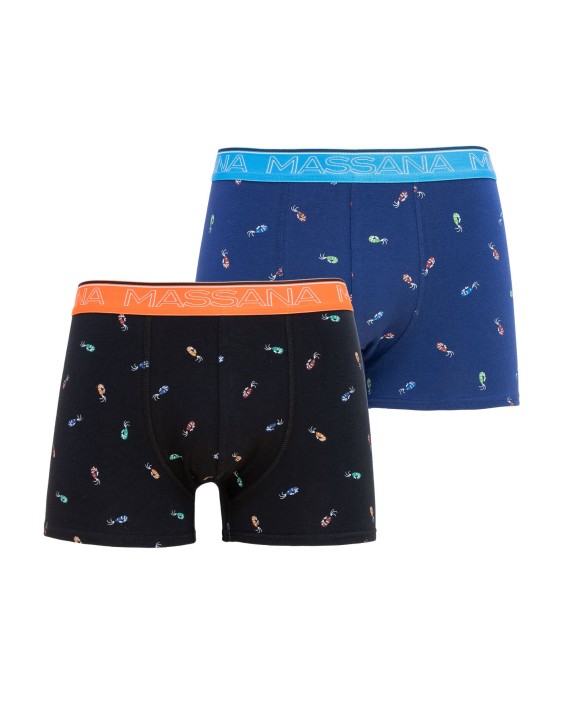 PACK DE DOS BOXERS DE PUNT D'HOME EN NEGRE I BLAU ESTAMPATS