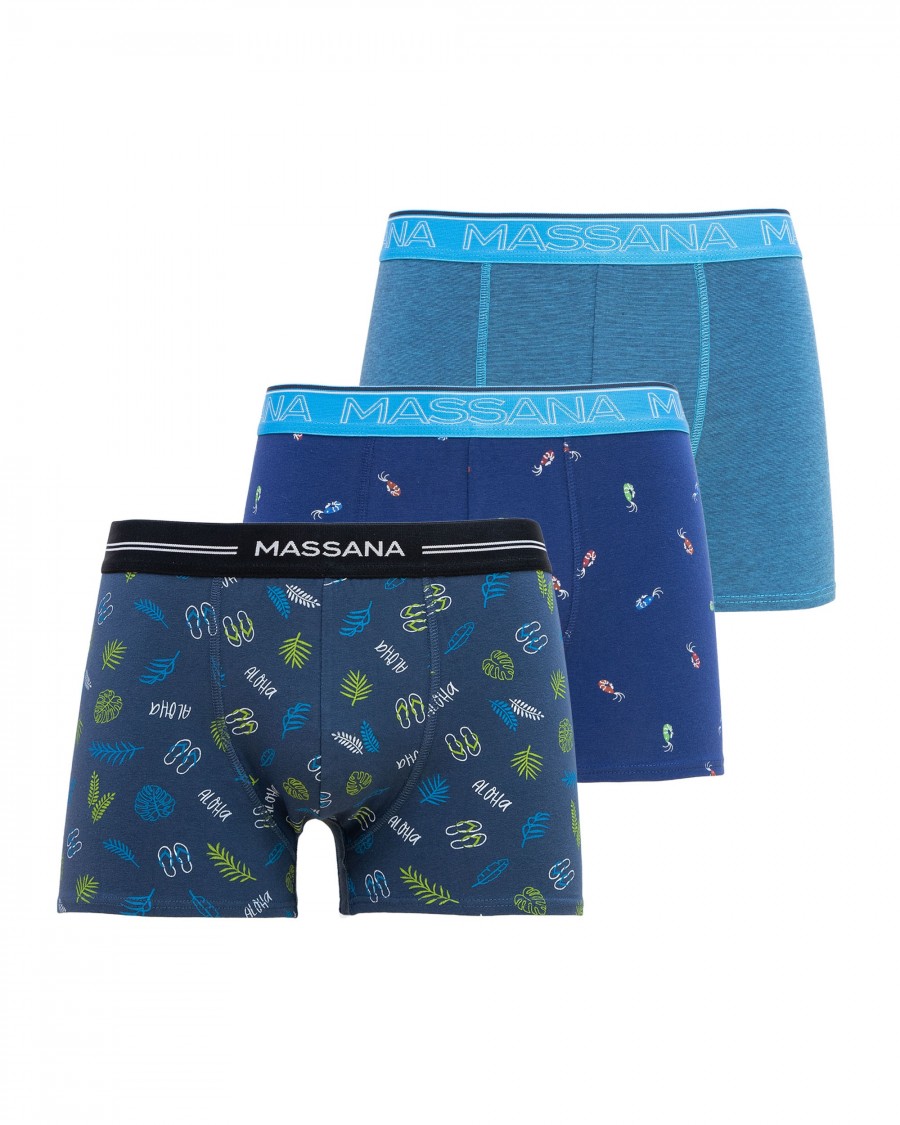 PACK DE TRES BOXERS DE PUNTO EN ESTAMPADOS AZUL