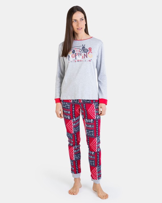 PIJAMA NAVIDEÑO VIGORÉ GRIS Y ROJO