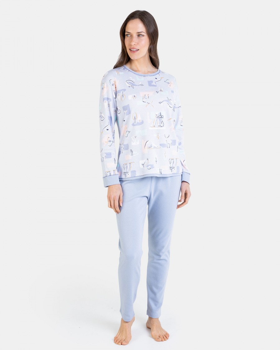 PIJAMA MUJER LARGO AZUL CLARO