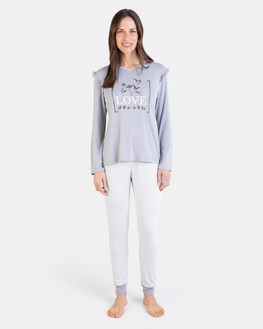 PIJAMA LARGO LOVE GRIS