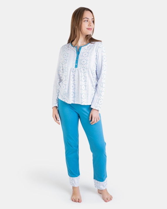 PIJAMA LARGO TALLAS GRANDES BLANCO Y AZUL