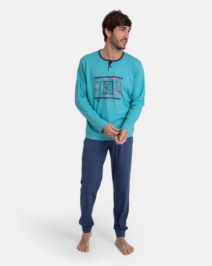 PIJAMA VERDE AZULADO 100% ALGODÓN
