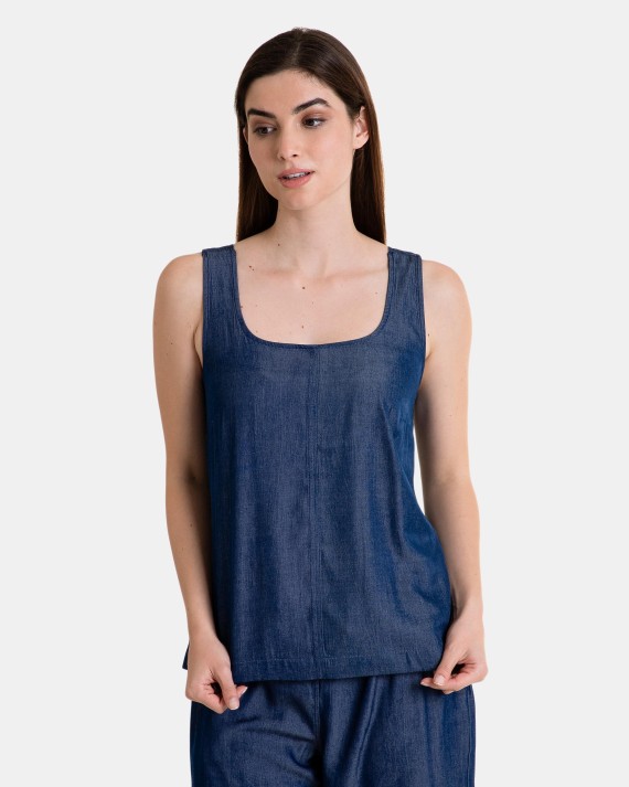 Camiseta de mujer de tirantes efecto denim