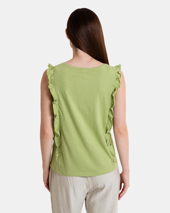 Blusa sin mangas en cuello pico y volantes