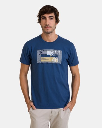 Camiseta de hombre de manga corta azul con estampado