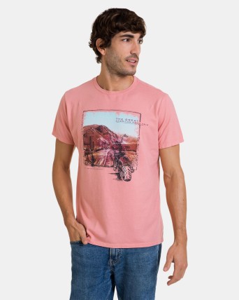 Camiseta de hombre de manga corta teja con estampado