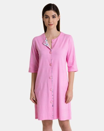 Bata de dona màniga al colze amb botons de rosa