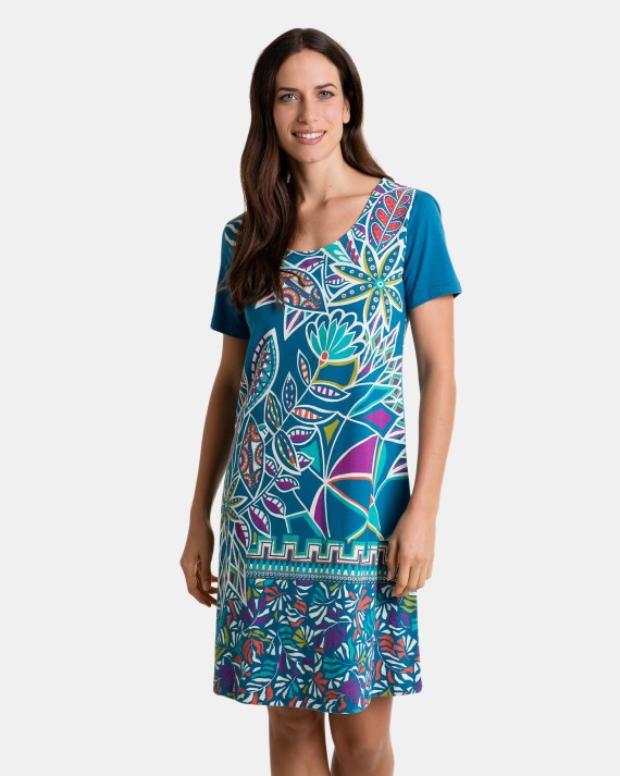 Vestido de playa corto de manga corta de algodón