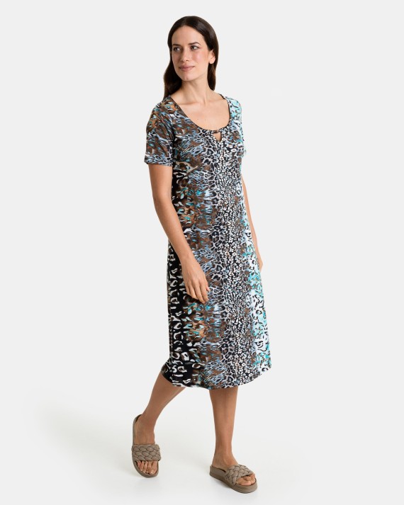 Vestido de playa largo de manga corta estampado