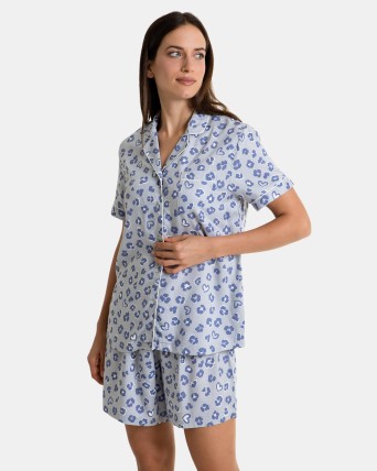 Pijama de dona curt de tela obert estampat animal-print