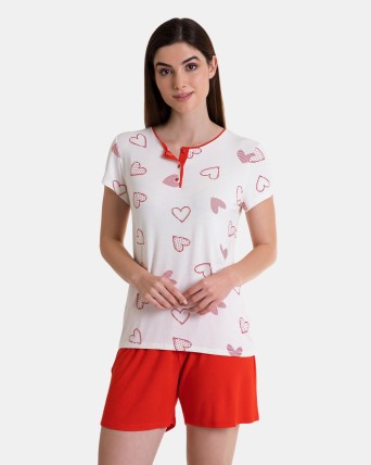 Pijama de dona curt de màniga curta en fibra bambú coll tapeta botons