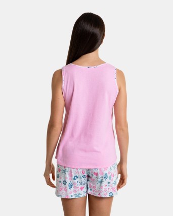 Pijama de dona de cotó curt sense mànigues color rosa