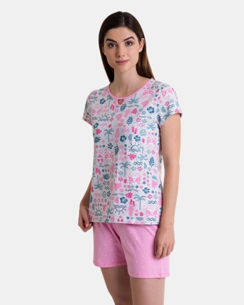Pijama de mujer de algodón corto en manga corta estampado