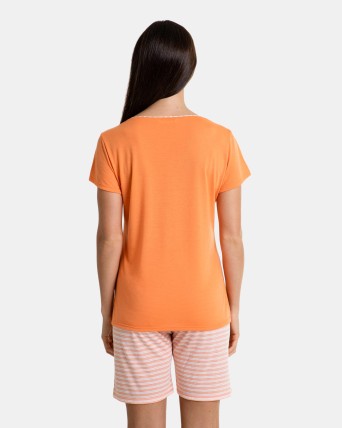 Pijama de dona curt de màniga curta i coll caixa color taronja