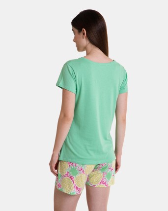 Pijama de mujer corto de manga corta color verde tropical