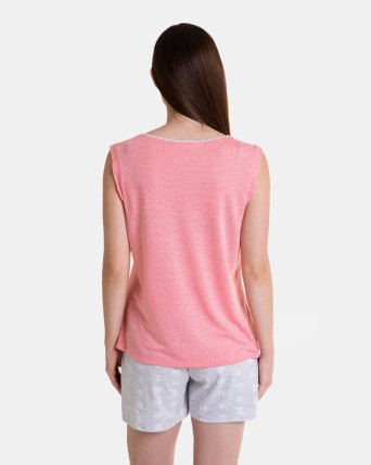 Pijama de mujer corto sin mangas tejido Jacquard color rosa suave
