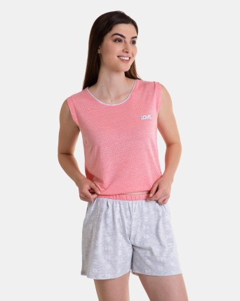 Pijama de dona curt sense mànigues teixit Jacquard color rosa suau