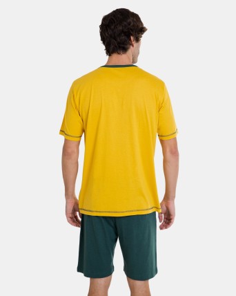 Pijama corto de hombre de punto en color amarillo