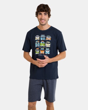 Pijama corto de hombre de punto en color marino