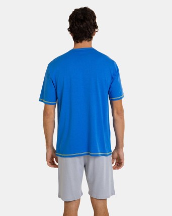 Pijama curt d'home de punt en color blau mitjà