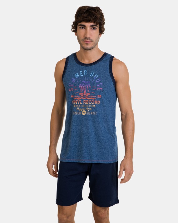 Pijama sense mànigues d'home de punt de color blau