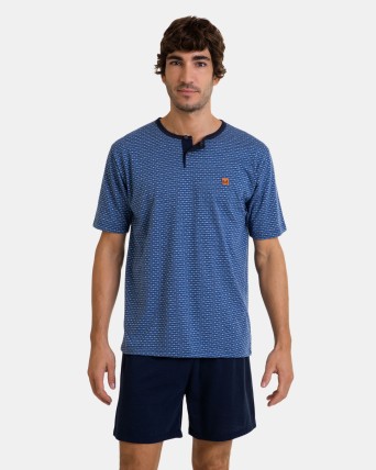 Pijama corto de hombre de punto en color azul