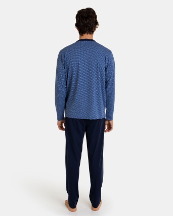 Pijama llarg d'home obert de punt de color blau
