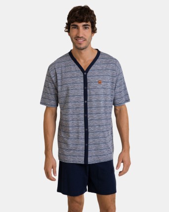 Pijama corto de hombre abierto de punto en color marino