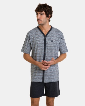 Pijama corto de hombre abierto de punto en color gris