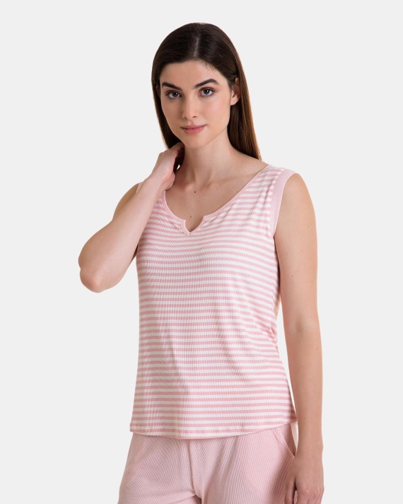 Camiseta de pijama de mujer sin mangas de rayas