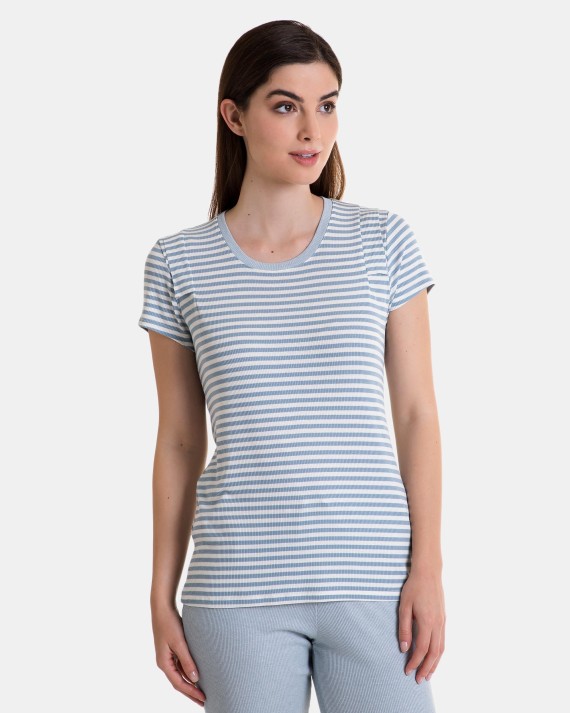 Camiseta de pijama de mujer en manga corta de rayas
